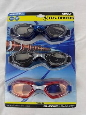 Adult Swim Goggles - Blue, Black & Red (3-Pack) new